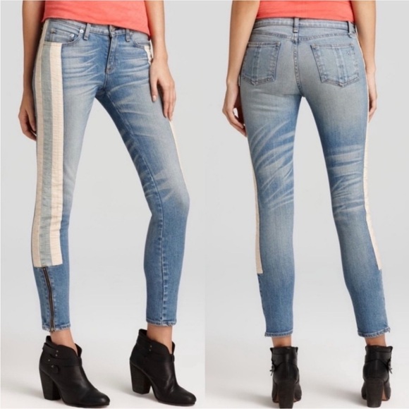 rag & bone Blue The Skinny Racer Relay Jeans Stripe Slim Skinny Zipper Ankle NWT - Picture 3 of 9